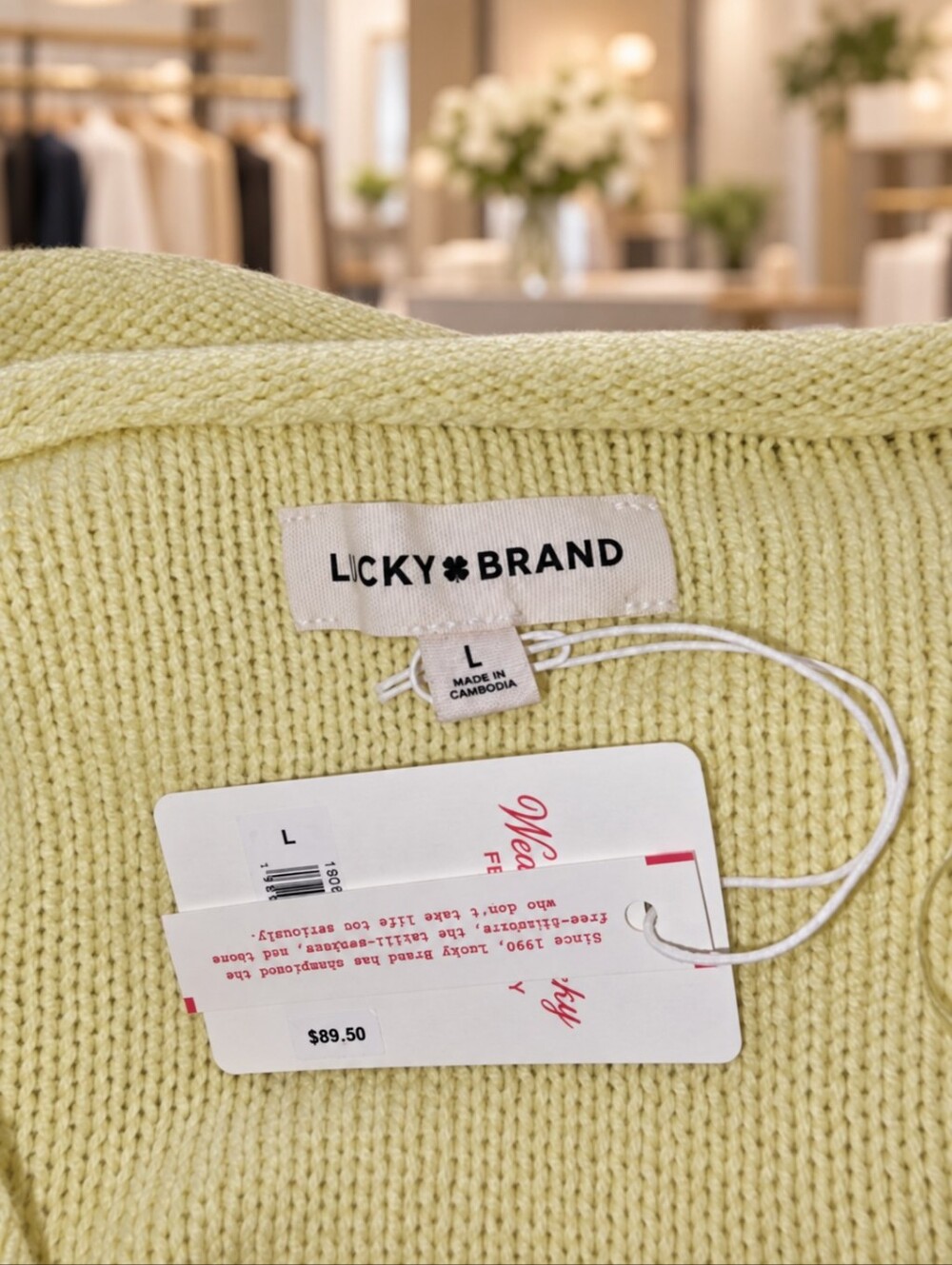 Lucky Brand Pale Yellow Cotton Blend Relaxed Knit Sweater Size L, NWT - Picture 5 of 6